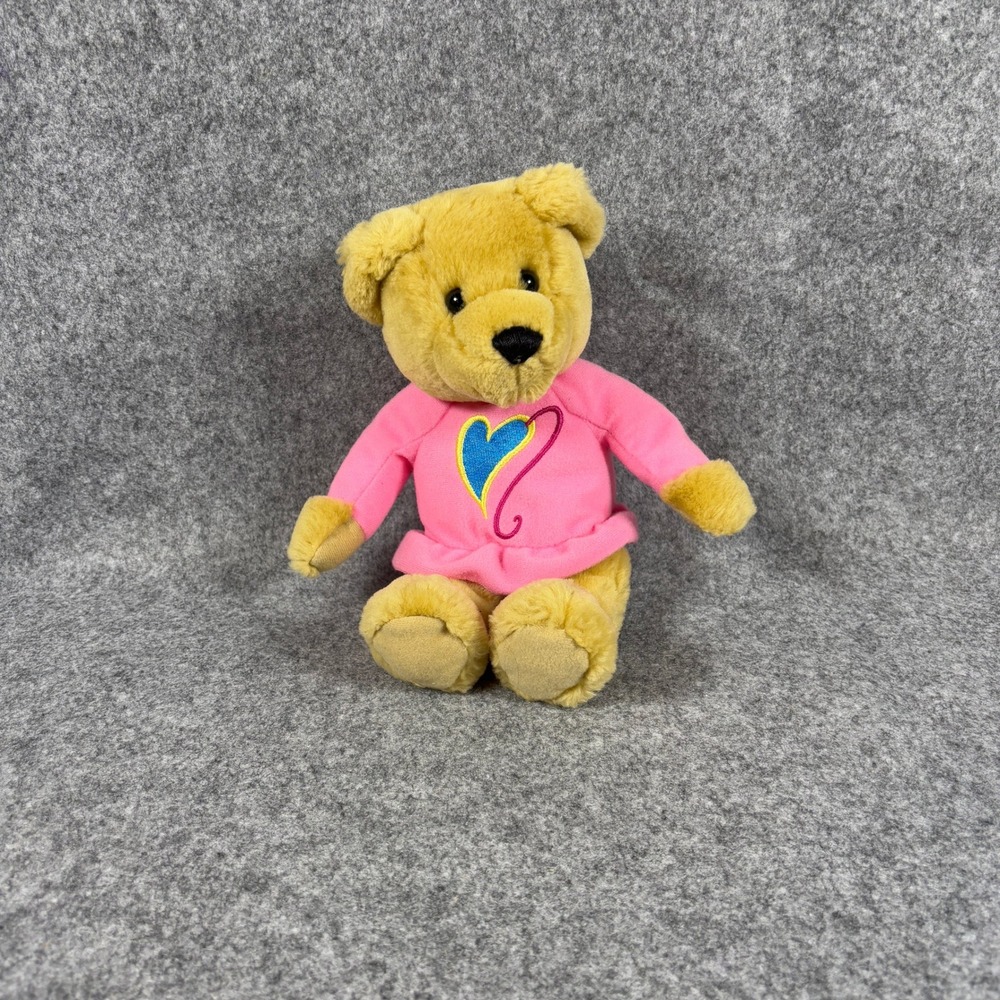 Hallmark Love & Kiss Magnetic Teddy Bear Plush 9" Tan Pink Embroidered Heart VTG